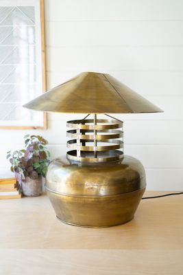 Antique Brass Table Lamp w/Metal Shade
