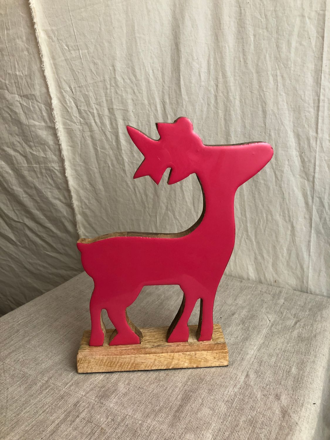 Wooden Reindeer 9&quot; - Pink