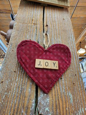 Fabric Red Heart Ornament-Scrabble Joy 5.5&quot; x 5&quot;T
