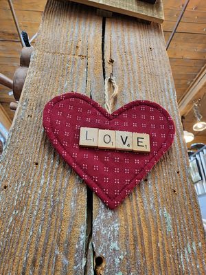 Fabric Red Heart Ornament-Scrabble Love 5.5&quot; x 5&quot;T