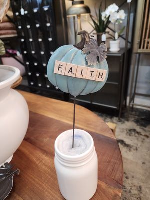 Metal Pumpkin Stake - Blue Faith 4.5&quot;L x 13&quot;H