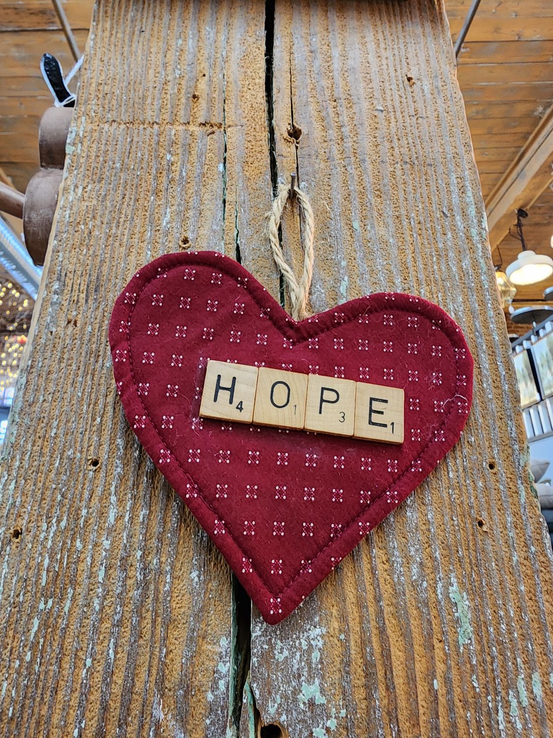 Fabric Red Heart Ornament-Scrabble Hope 5.5&quot; x 5&quot;T