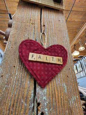 Fabric Red Heart Ornament-Scrabble Faith 5.5&quot; x 5&quot;T