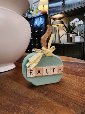 Wooden Scrabble Pumpkin-Faith 4.5&quot; x 6&quot;T