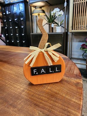 Wooden Scrabble Pumpkin-Fall 4.5&quot; x 6&quot;T