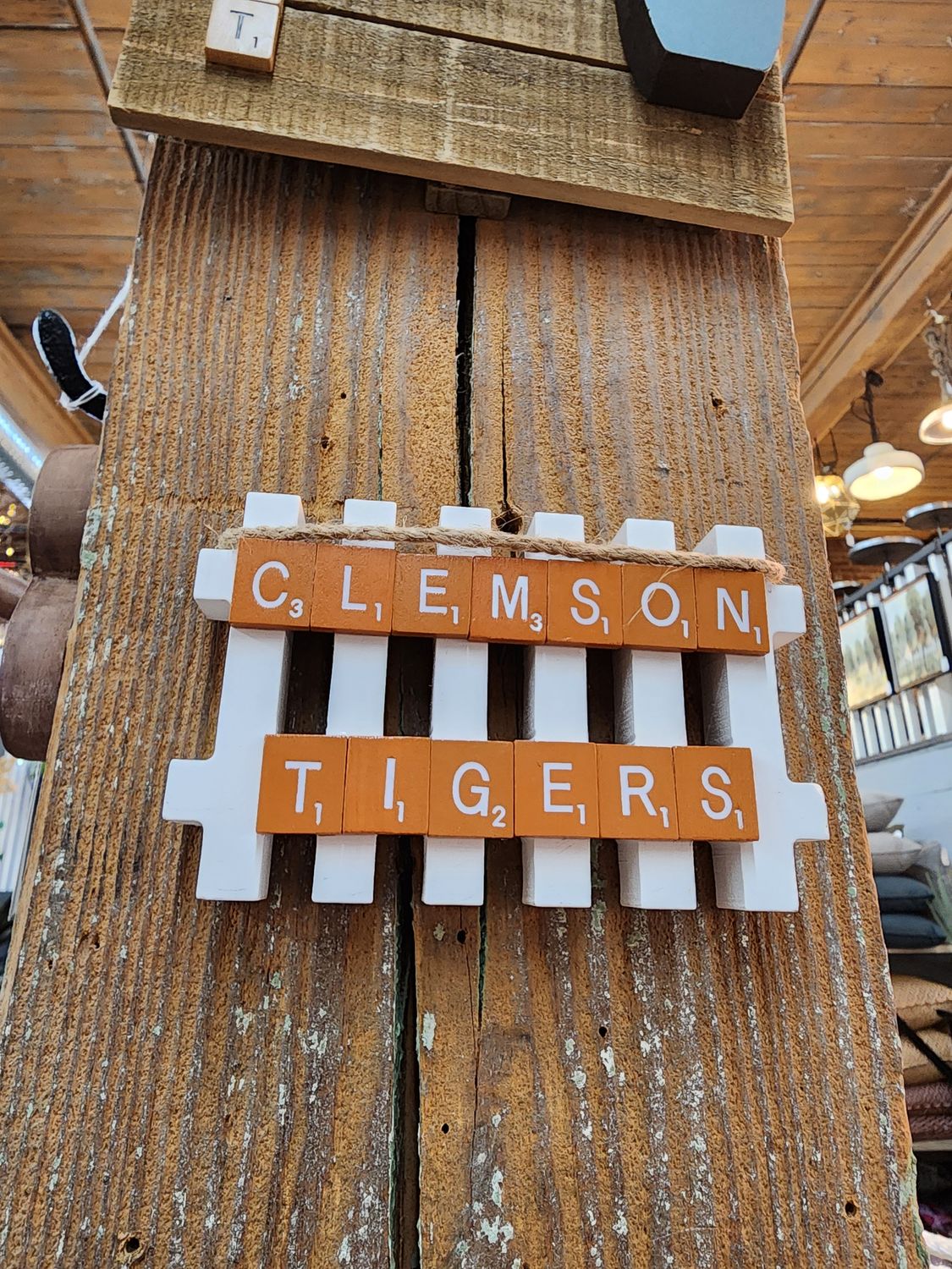 Picket Fence Scrabble Plaque - Clemson Tigers 5.75&quot;L x 3.5H