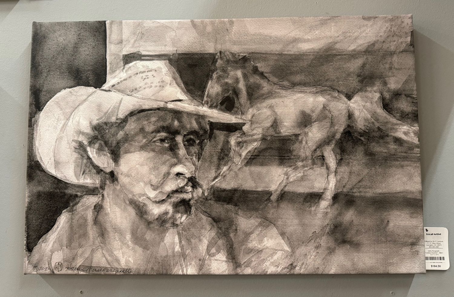 Kathy Morganelli - &quot;Cowboy Dreamer&quot; - B&amp;W - 21.5&quot; x 14&quot;T