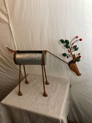 Painted Metal Reindeer Planter - Head Down