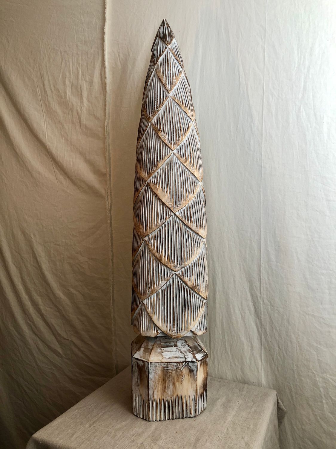 Carved Antique Washed Wooden Christmas Tree Lg Carved Antique Washed Wooden Christmas Tree Lg