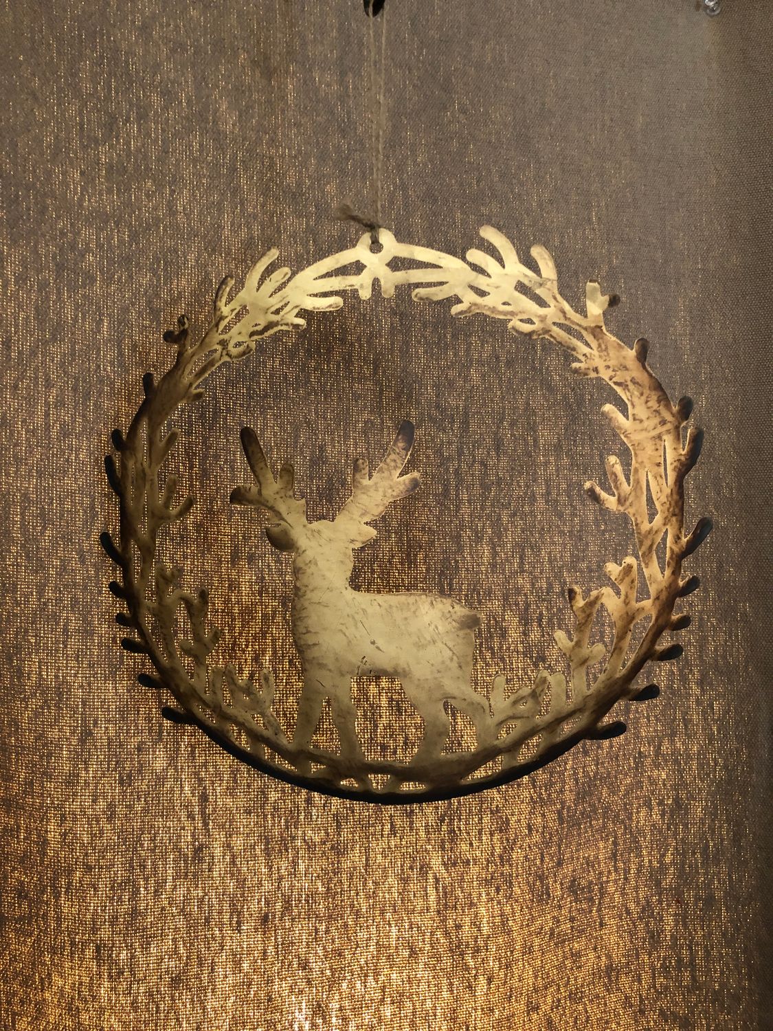 Antique Brass Metal Christmas Wreath Door Hanger Antique Brass Metal Christmas Wreath Door Hanger