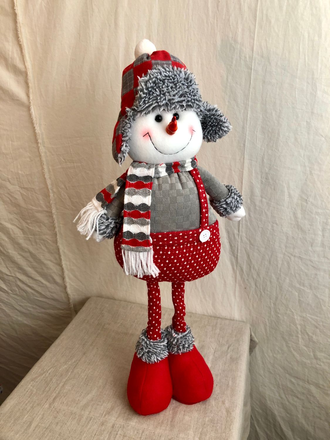 Plush Red & Grey Standing Snowman Tall Plush Red & Grey Standing Snowman Tall