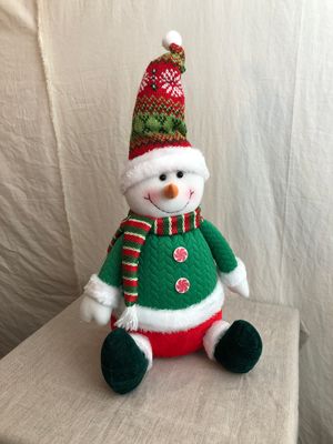 Plush Red, White &amp; Green Sitting Snowman