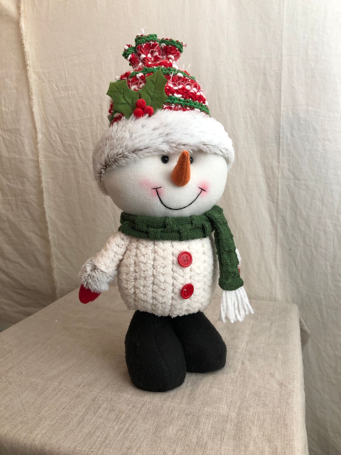 Plush Red &amp; Green Standing Snowman Green Scarf