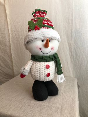 Plush Red &amp; Green Standing Snowman Green Scarf