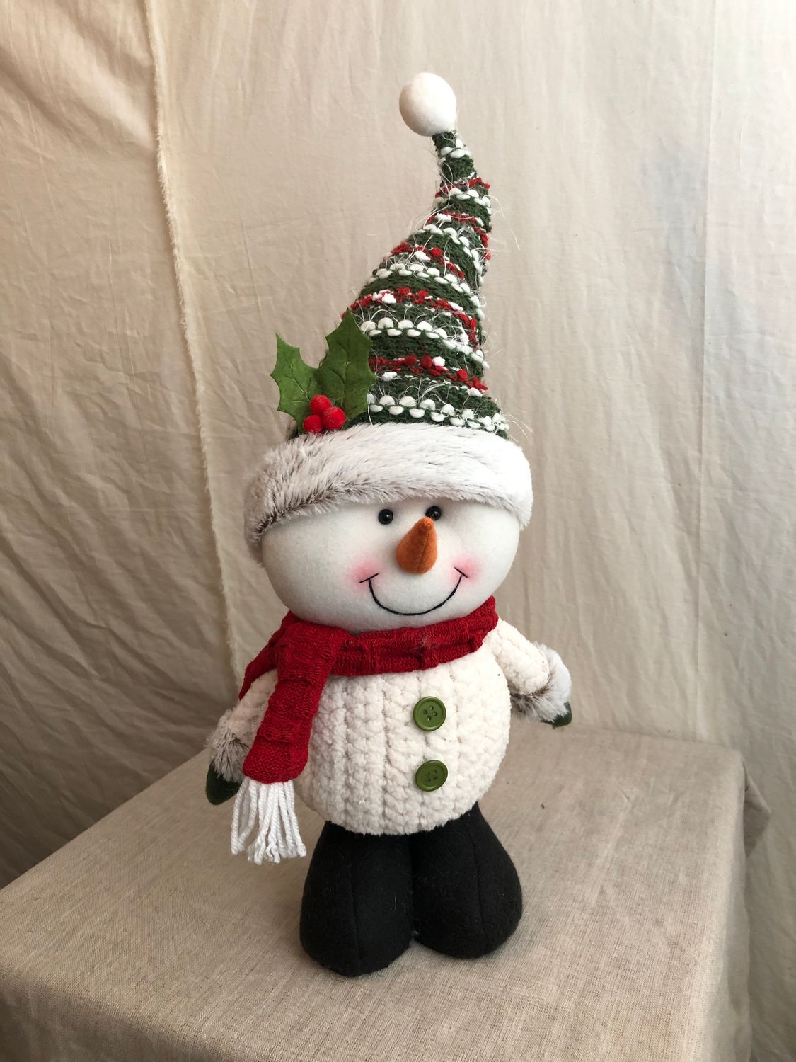 Plush Red & Green Standing Snowman Red Scarf Plush Red & Green Standing Snowman Red Scarf