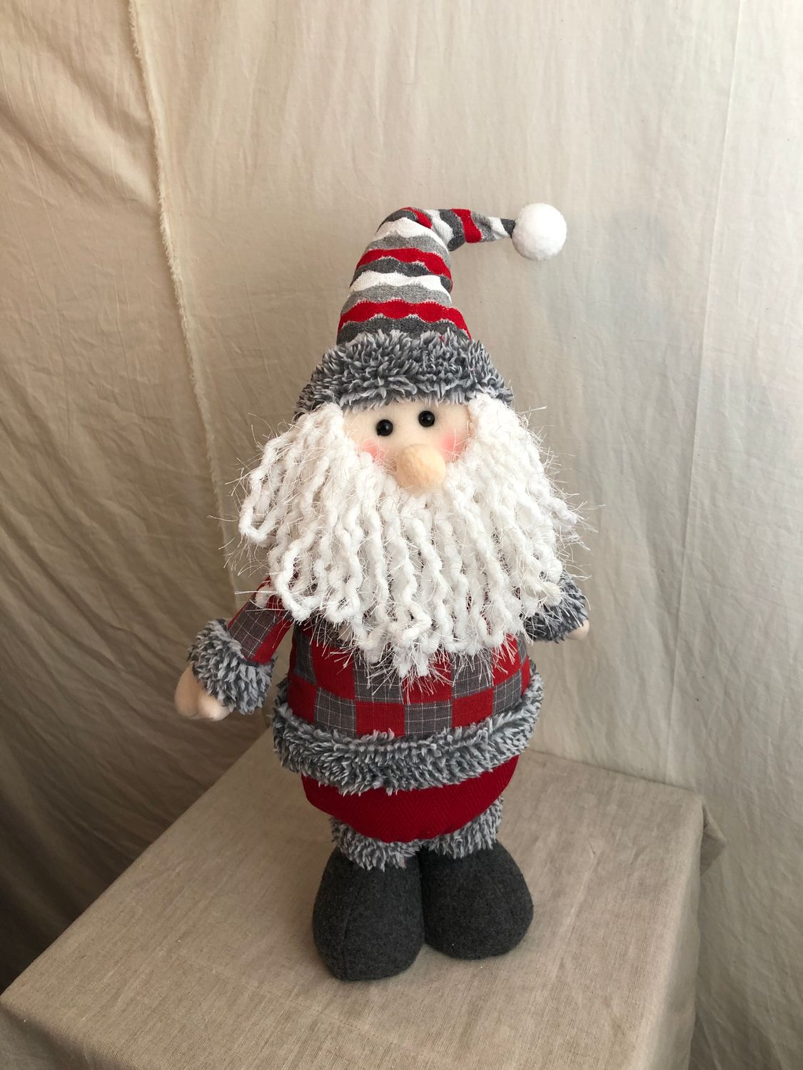 Plush Red & Gray Santa Short w/Striped Hat Plush Red & Gray Santa Short w/Striped Hat