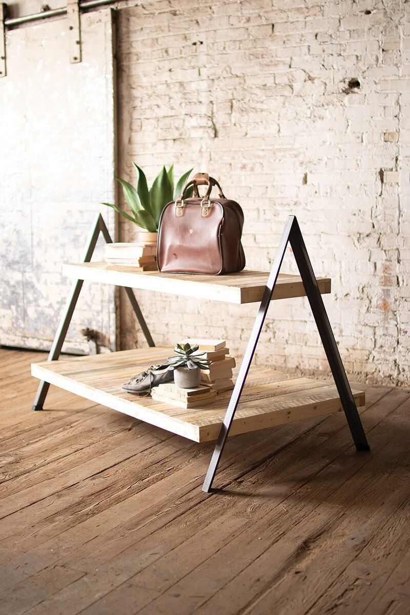Wood &amp; Metal 2 Tiered Display w/A-Frame Base