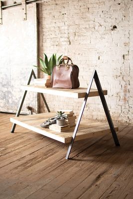 Wood &amp; Metal 2 Tiered Display w/A-Frame Base