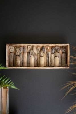 Carved Driftwood Figures in Framed Shadowbox