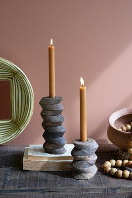 S/2 Repurposed Wooden Architectural Taper Candle Holders