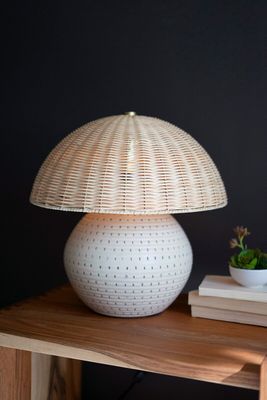 Ceramic Table Lamp w/Dome Rattan Shade