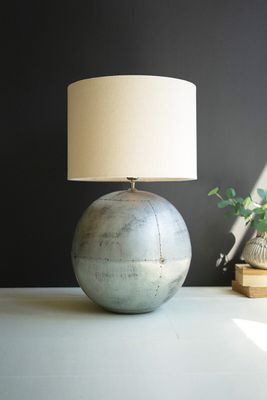 Round Recycled Iron Table Lamp w/Fabric Shade