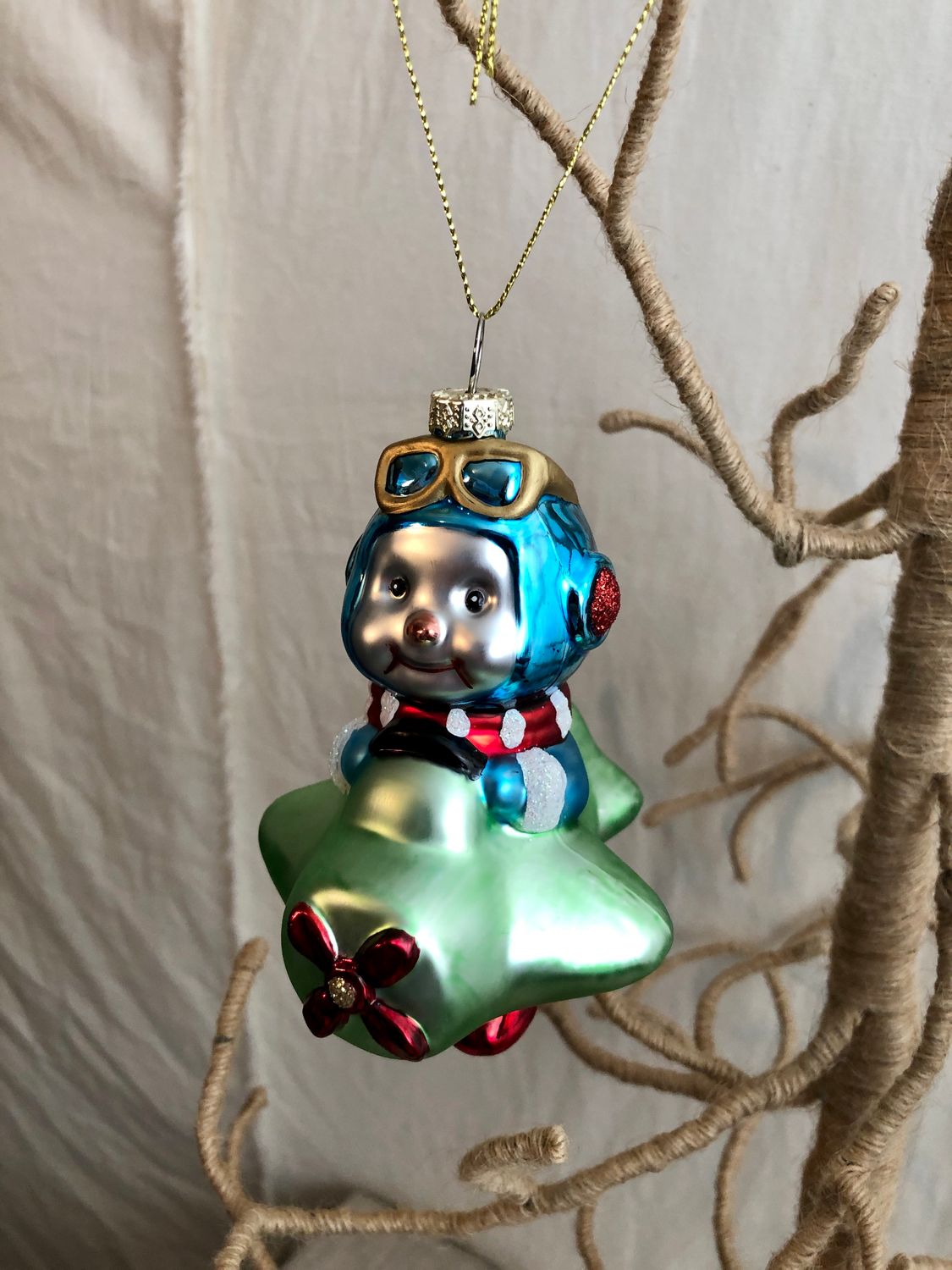 Glass Flying Snowman - Green