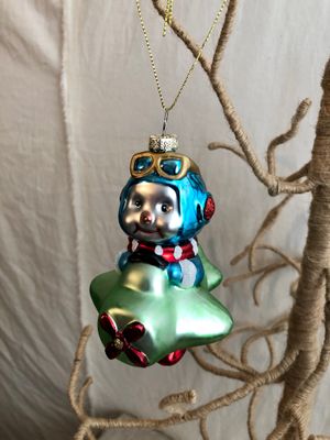 Glass Flying Snowman - Green