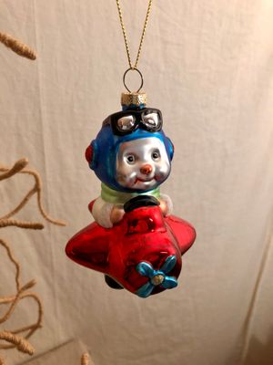 Glass Flying Snowman - Red