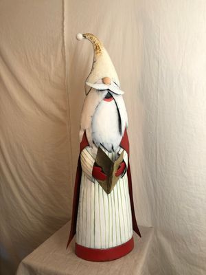 Painted Singing Santa Gnome - Red