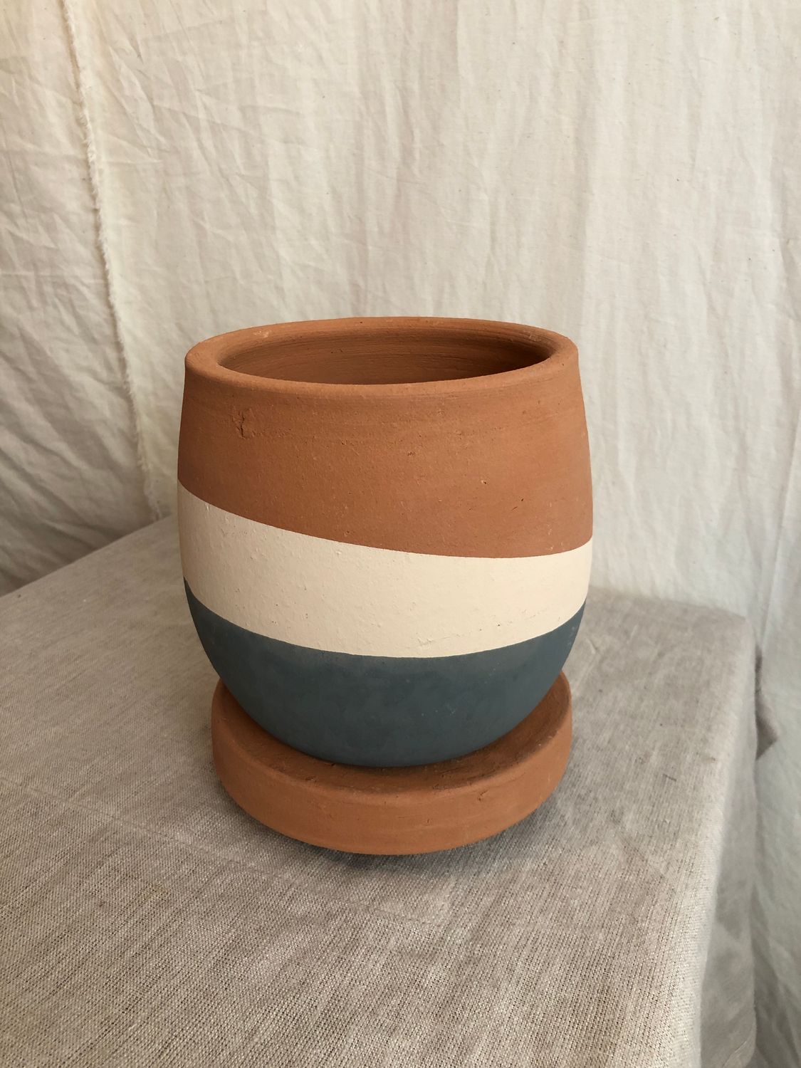 Double-Dipped Clay Pot w/Drip Tray - Blue