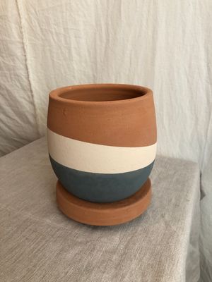 Double-Dipped Clay Pot w/Drip Tray - Blue