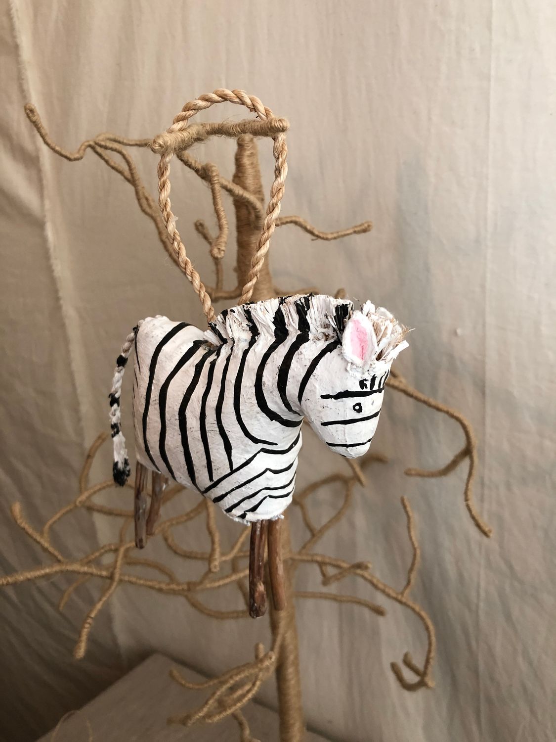 Zebra Folk Art Canvas Christmas Ornament