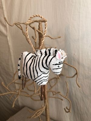 Zebra Folk Art Canvas Christmas Ornament