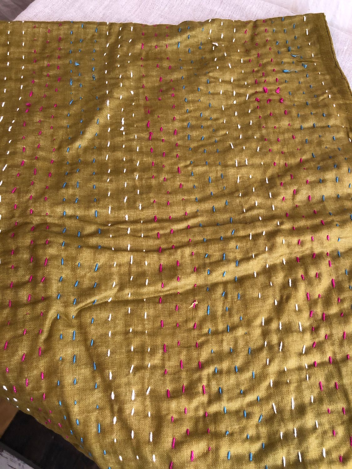 Runner w/Hand Stitching - Olive