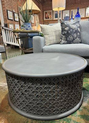 GA Decker Drum Coffee Table - Antique Grey - 36&quot;Round