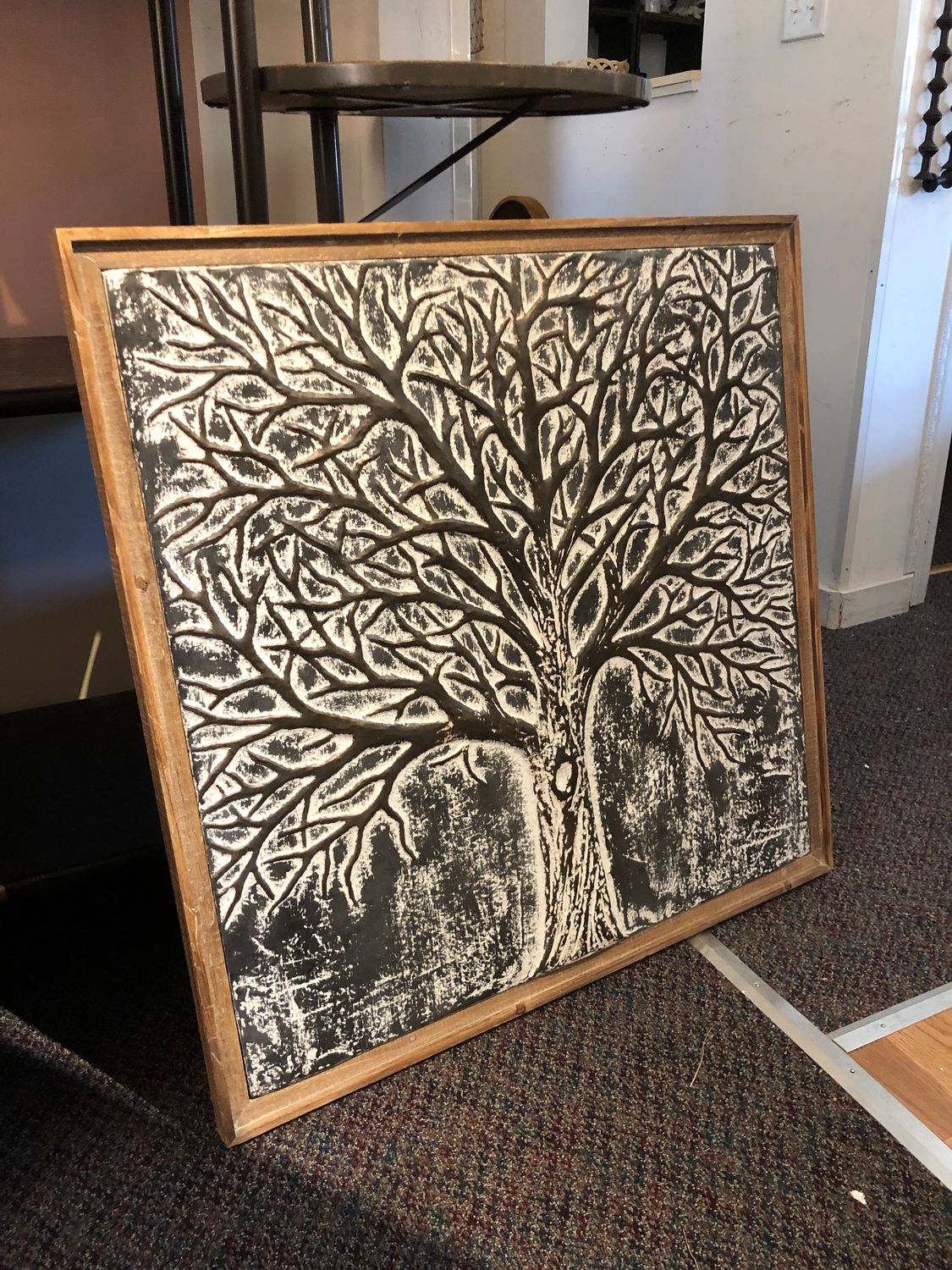 Wood Framed Embossed Metal Tree