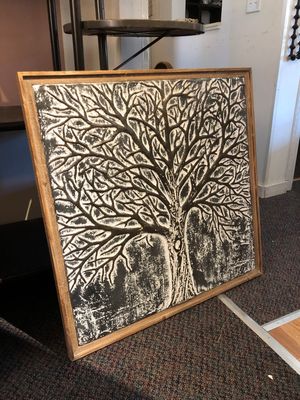 Wood Framed Embossed Metal Tree