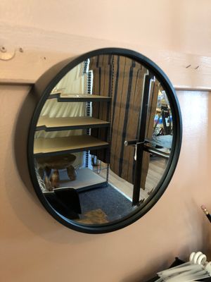 Antique Black Round Metal Wall Mirror - 12&quot;