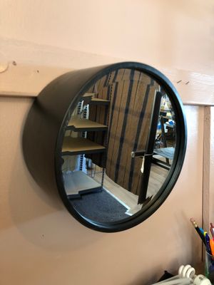 Antique Black Round Metal Wall Mirror - 10&quot;