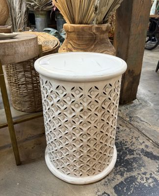 GA Decker Drum Table - Lg White - 17&quot;x17&quot;x23&quot;T