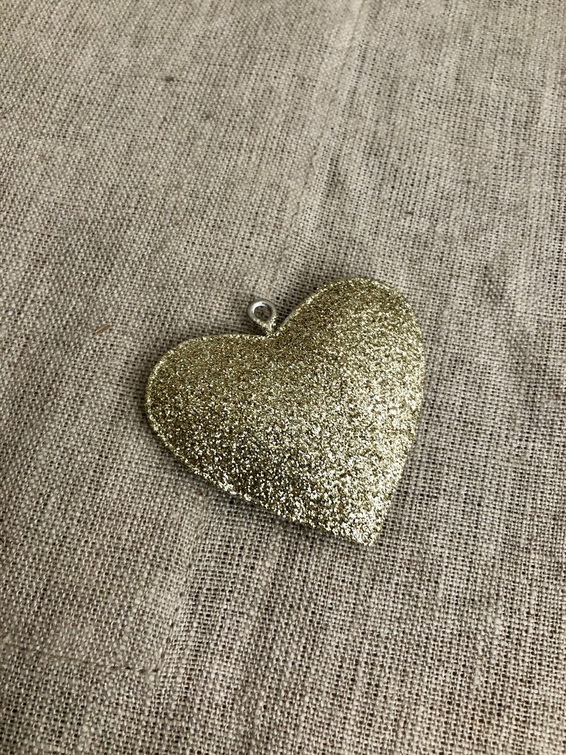 Mini Metal Glitter Heart Ornament Champagne