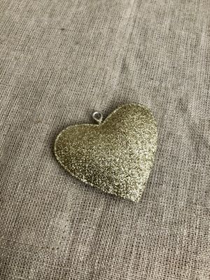 Mini Metal Glitter Heart Ornament Champagne