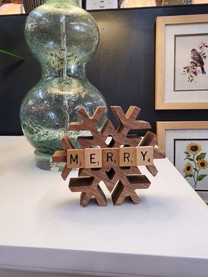 Merry Scrabble Wooden Snowflake Décor 5&quot;L x 4.5&quot;H