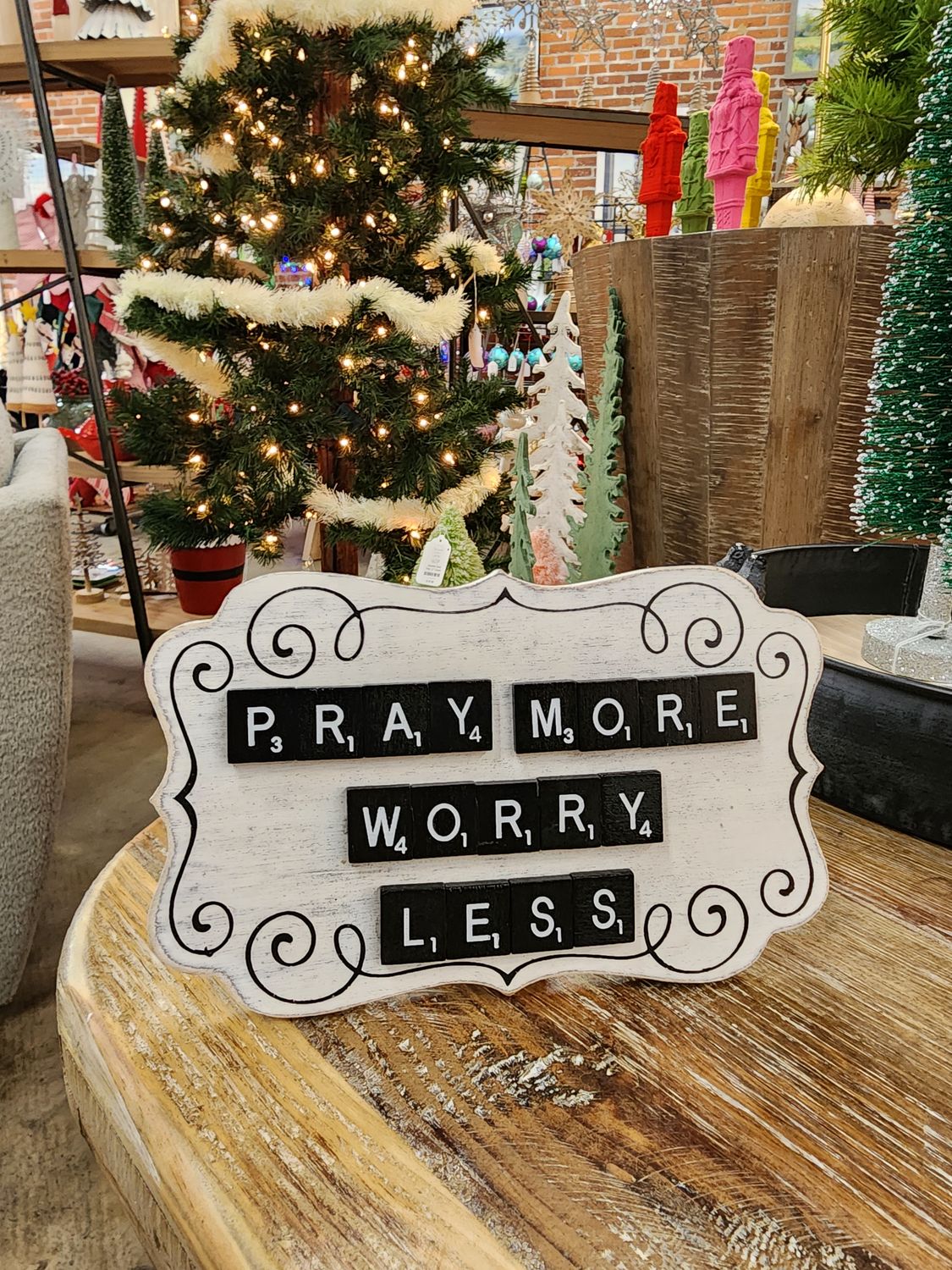 Pray More Worry Less Scrabble Plaque 8&quot;L x 5&quot;H
