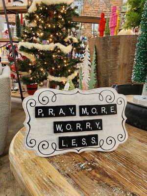 Pray More Worry Less Scrabble Plaque 8&quot;L x 5&quot;H