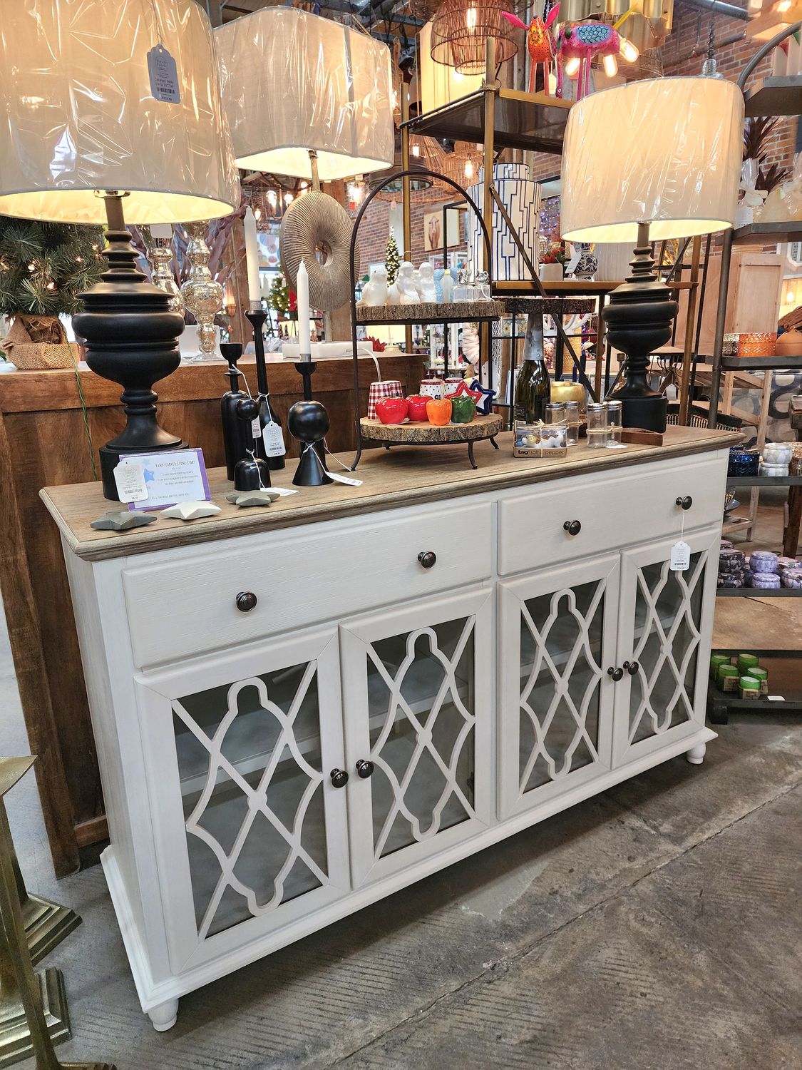 4 Door Accent Chest - White/Bisque - 58&quot;x17&quot;x35&quot;T