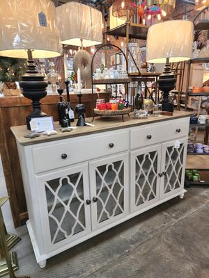 4 Door Accent Chest - White/Bisque - 58&quot;x17&quot;x35&quot;T