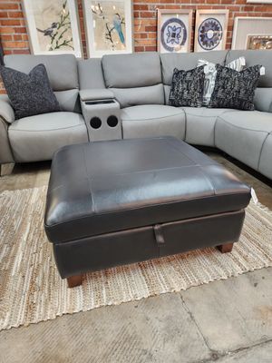 Indie Black Leather Storage Ottoman