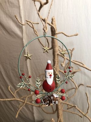 Metal Santa on Green Wreath Ornament
